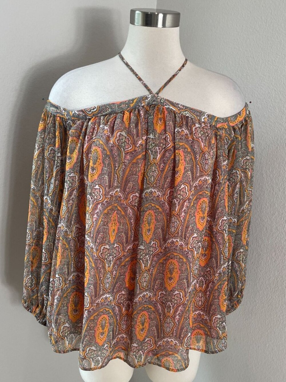 NEW Ann Taylor Factory Womens Large Off The Shoulder Blouse Paisley‎ Boho Shirt